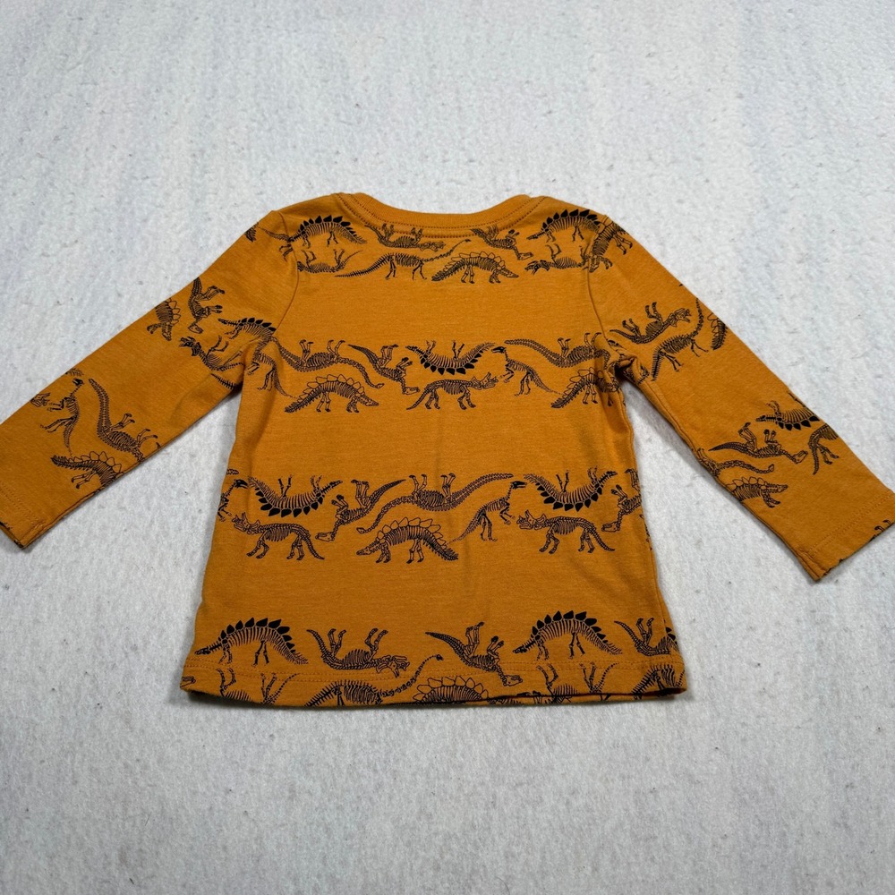 Cat & Jack Baby Boys Orange Dinosaur Skeleton Long Sleeve Shirt 12M T-Shirt
